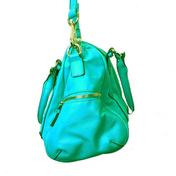 Vintage man-made Teal Merona purse with handles and shoulder strap - Picture 4 of 7